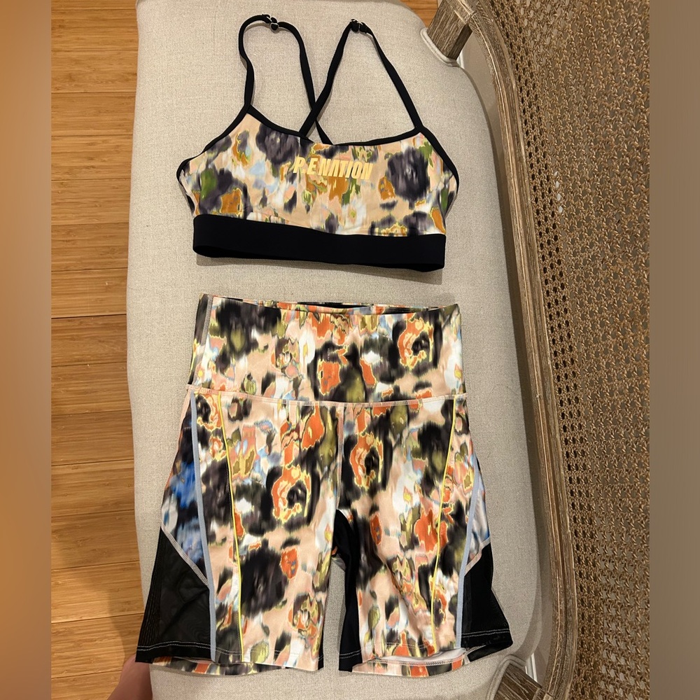 P.E. Nation Visualize Sports Bra and Shorts Set - Floral Light Print